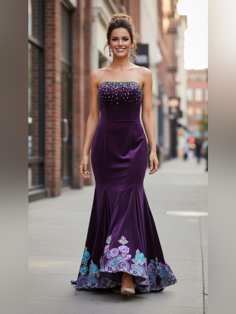 TIFFANY DESIGNS Strapless Purple Embellished Mermaid Evening Dress SIZE 4